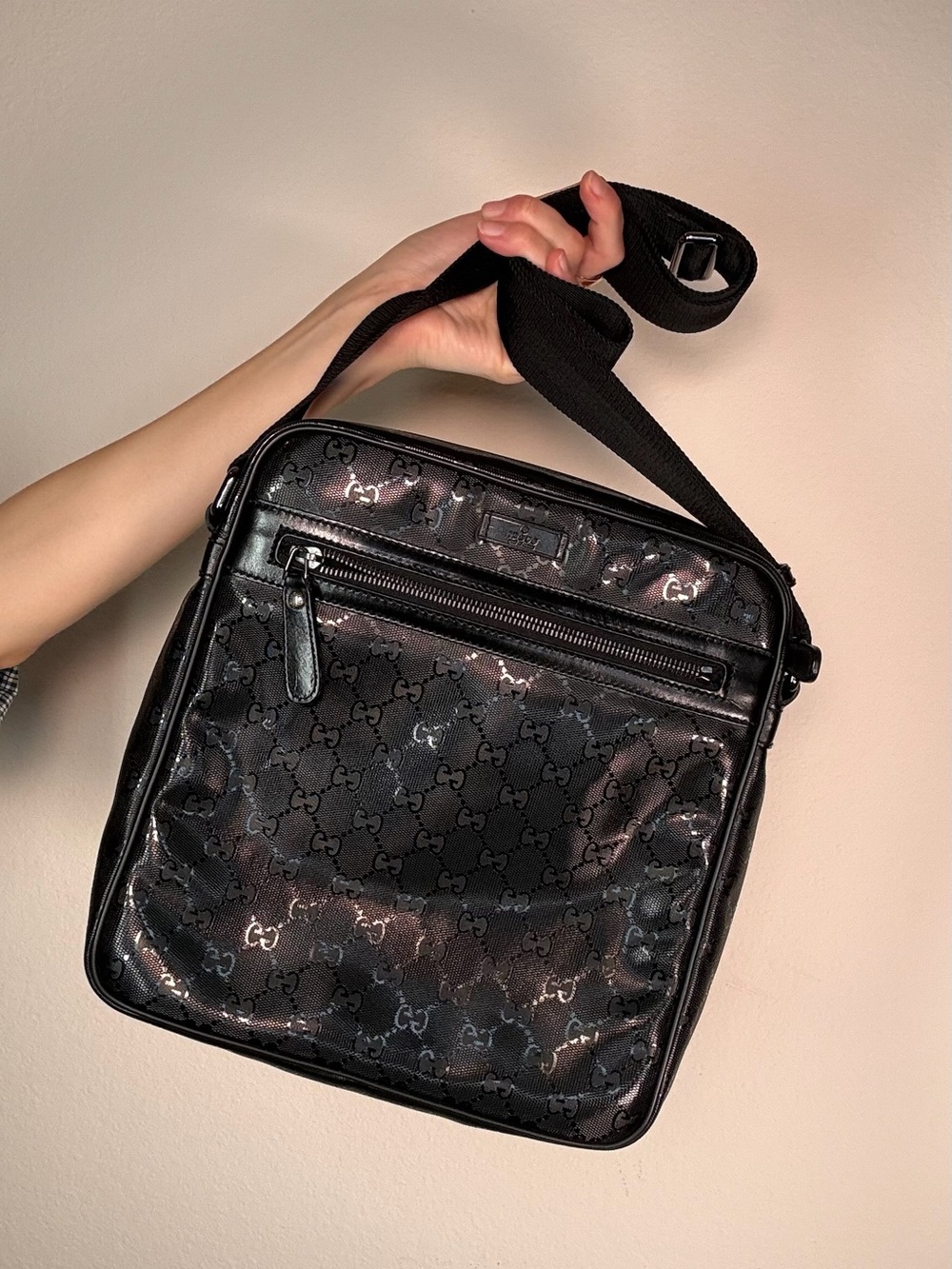 Gucci Black Monogram Crossbody Messenger Bag